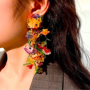 Beautiful Handmade Colorful Glass Floral Colorful Beaded Dangling Drop Earrings